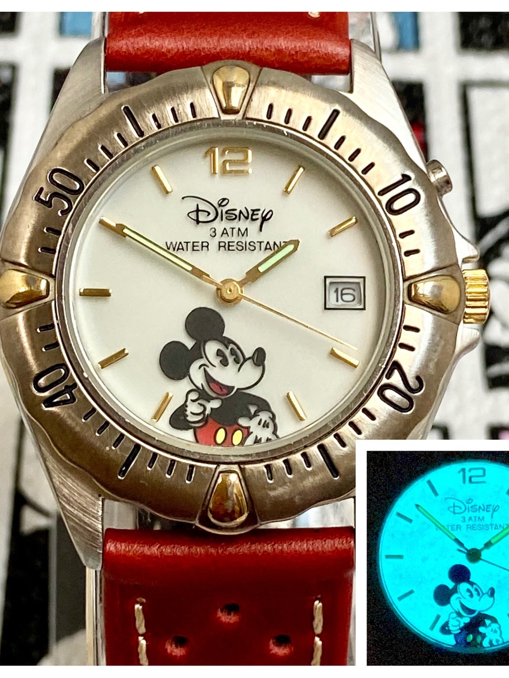 Vintage Disney Time Works Mickey Mouse Watch with Backlight and Rotating Bezel